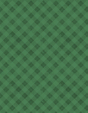 Snowy Gnomies Christmas Quilt Fabric 3074 49377 777 Plaid Green - Jammin Threads