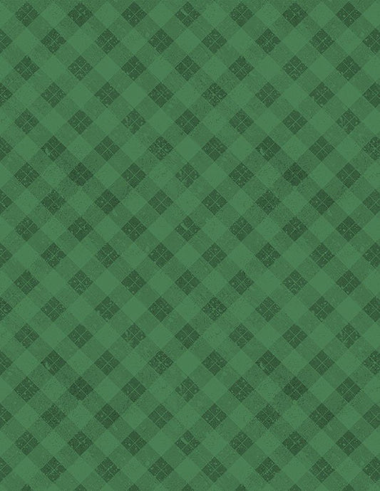 Snowy Gnomies Christmas Quilt Fabric 3074 49377 777 Plaid Green - Jammin Threads