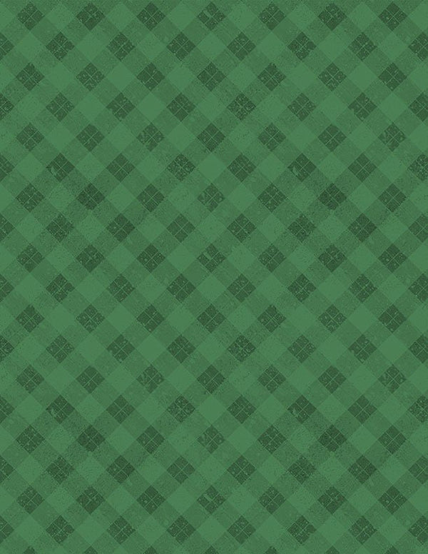 Snowy Gnomies Christmas Quilt Fabric 3074 49377 777 Plaid Green - Jammin Threads
