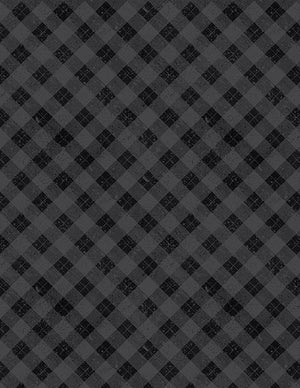 Snowy Gnomies Christmas Quilt Fabric 3074 49377 999 Plaid Black - Jammin Threads