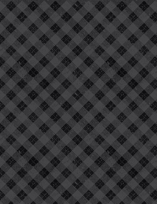 Snowy Gnomies Christmas Quilt Fabric 3074 49377 999 Plaid Black - Jammin Threads