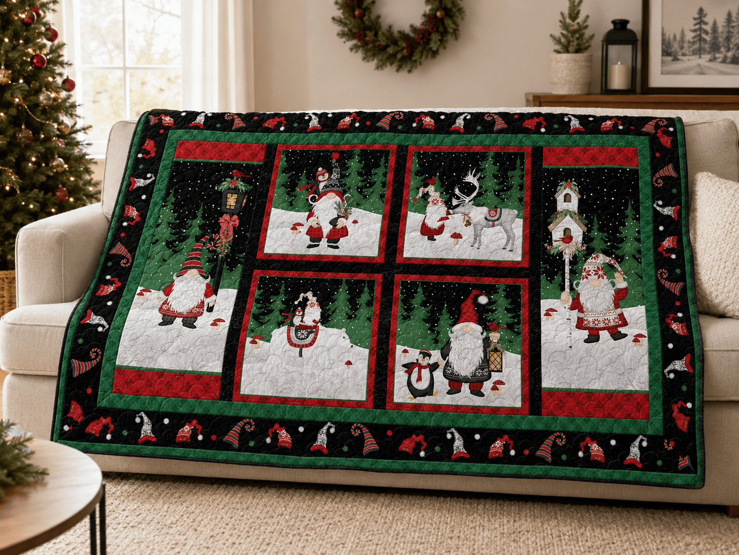 Snowy Gnomies Quilt Kit by Jennifer Pugh | Beginner Friendly Christmas Gnome Quilt Kit | 48.5" x 30" - Jammin Threads