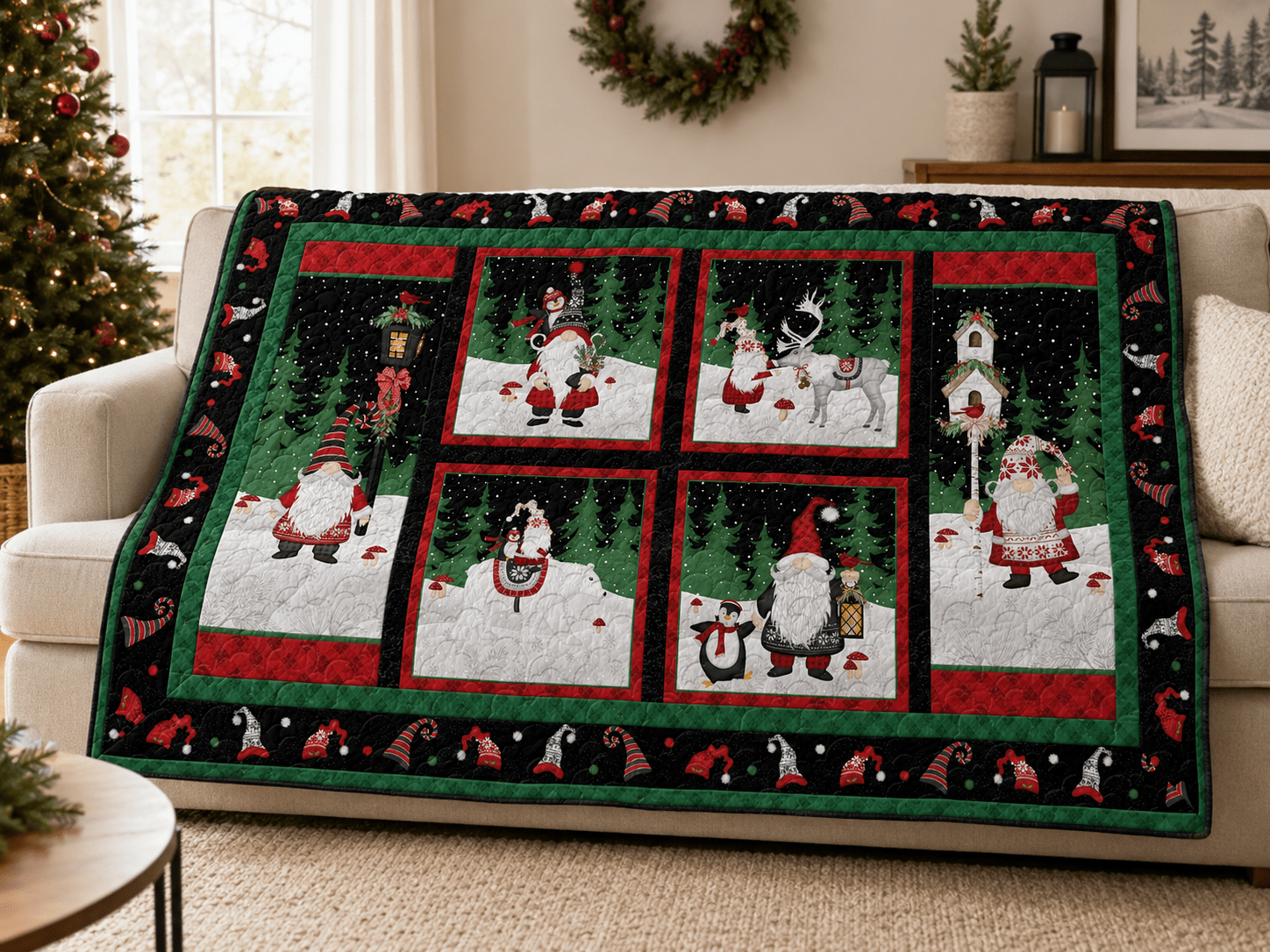 Snowy Gnomies Quilt Kit by Jennifer Pugh | Beginner Friendly Christmas Gnome Quilt Kit | 48.5" x 30" - Jammin Threads