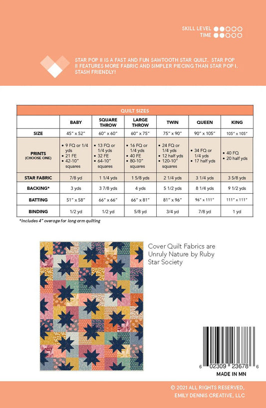 Star Pop II Quilt Pattern by Quilty Love – Fast & Stash - Friendly Sawtooth Star Quilt (6 Sizes) - Jammin Threads