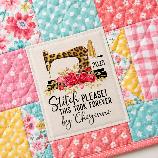 Stitch Please, This Took Forever Quilt Labels – Personalized Funny Quilting Labels – Cotton or Polyester – 6 per Sheet - Jammin Threads