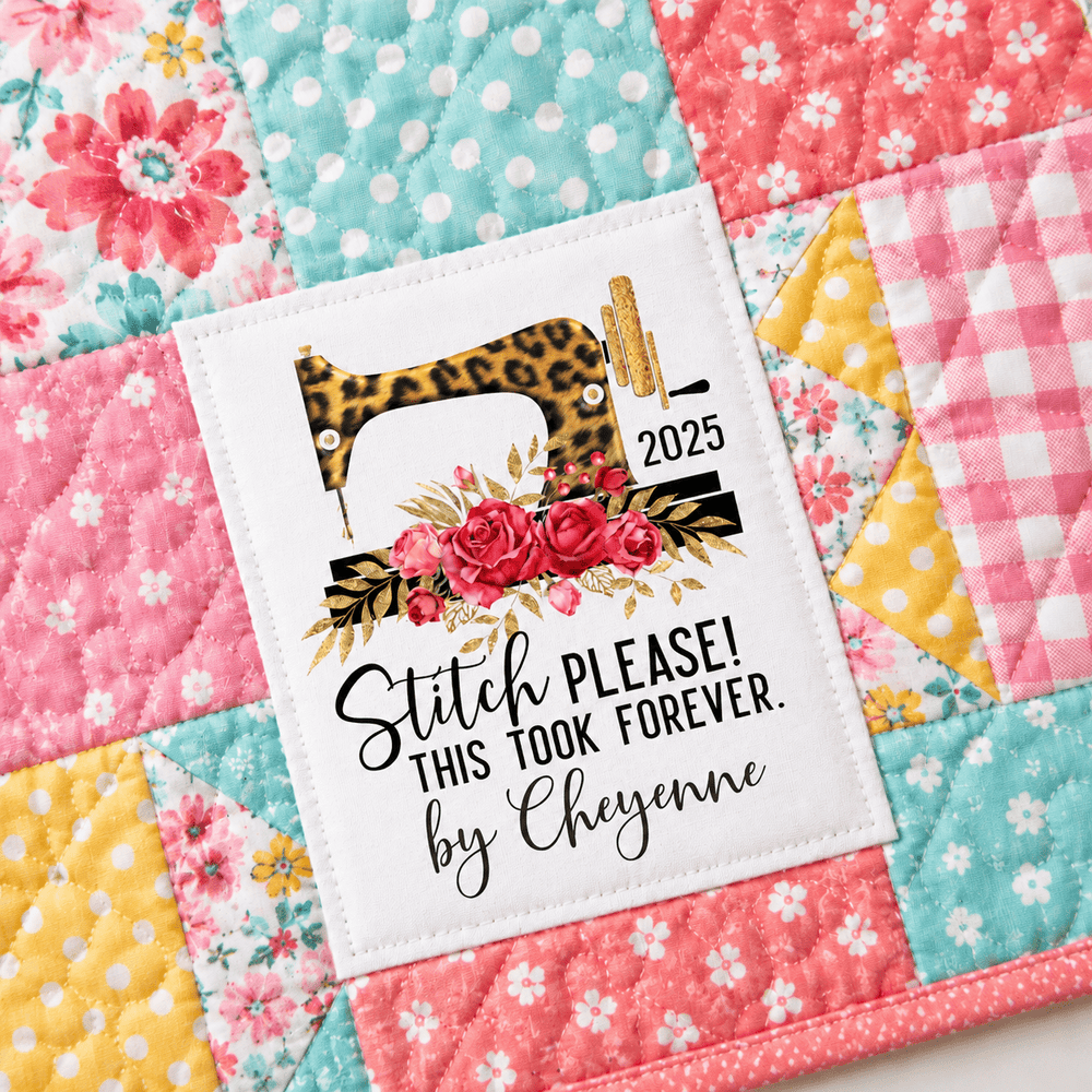 Stitch Please, This Took Forever Quilt Labels – Personalized Funny Quilting Labels – Cotton or Polyester – 6 per Sheet - Jammin Threads