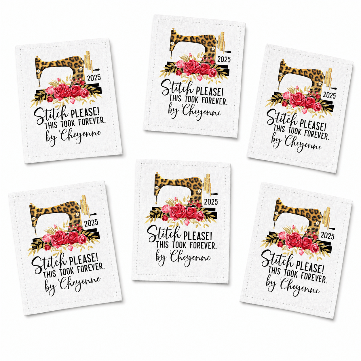 Stitch Please, This Took Forever Quilt Labels – Personalized Funny Quilting Labels – Cotton or Polyester – 6 per Sheet - Jammin Threads