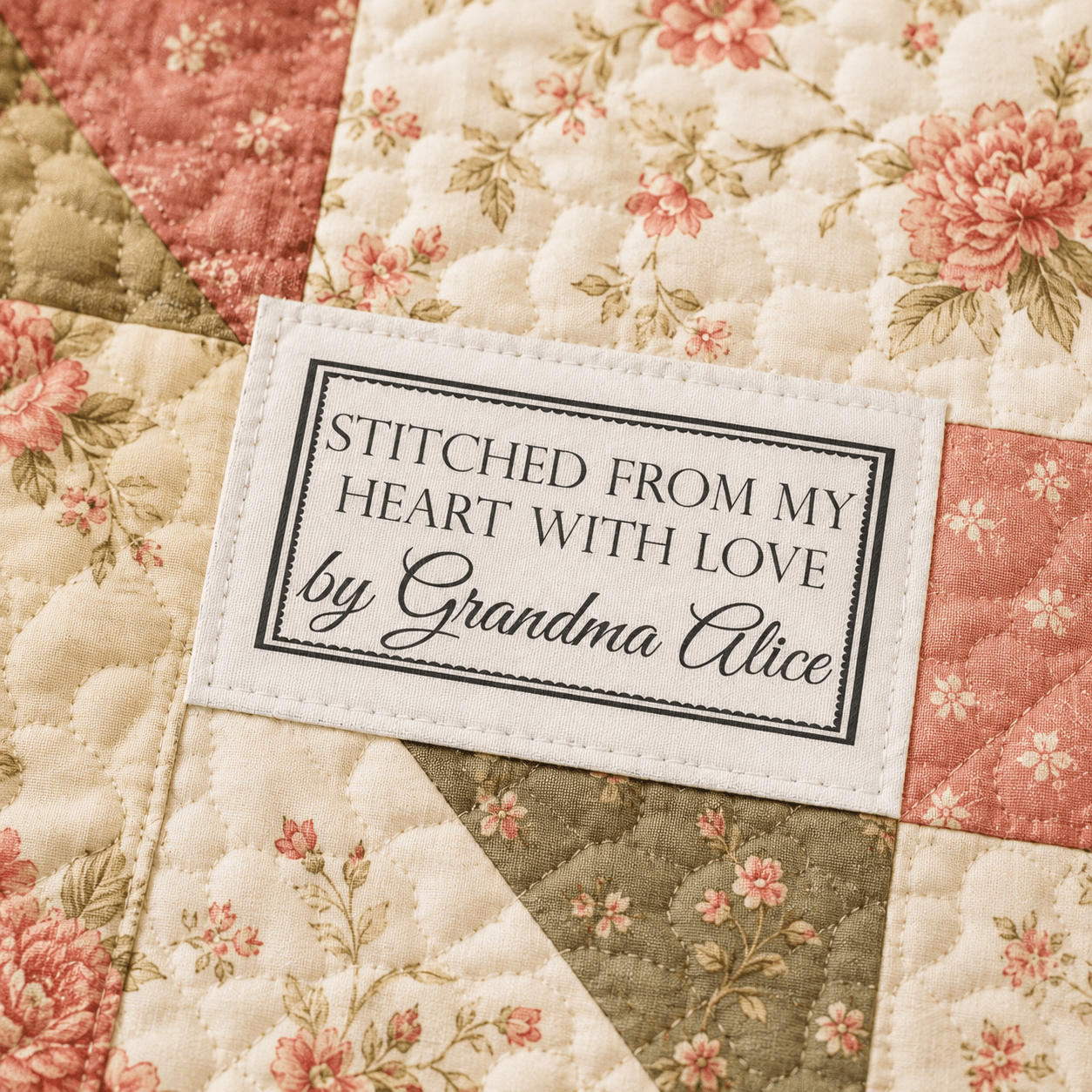 Stitched From My Heart With Love Personalized Quilt Label – Custom Sew-On Quilt Tag - Jammin Threads