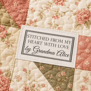 Stitched From My Heart With Love Personalized Quilt Label – Custom Sew-On Quilt Tag - Jammin Threads