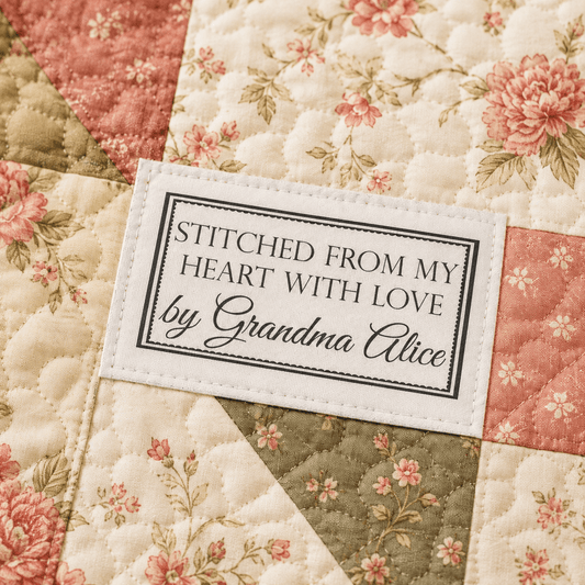 Stitched From My Heart With Love Personalized Quilt Label – Custom Sew-On Quilt Tag - Jammin Threads