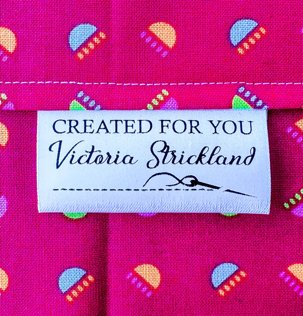 Personalized Satin Quilt Tag “Created For You” – Custom Sew - In Label with Name, Needle & Thread Design, Fold Over Quilt Label Set of 25 - Jammin Threads