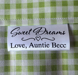 Sweet Dreams. Satin Quilt Labels and Tags - Jammin Threads