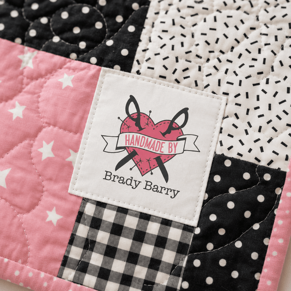 Tattoo Heart Quilt Label – Personalized “Handmade By” Sewing Label, Custom Quilt Tag - Jammin Threads