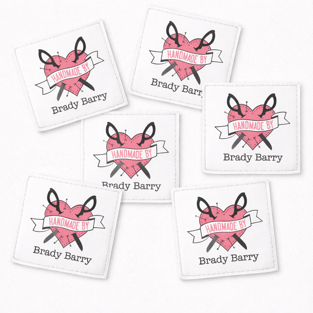 Tattoo Heart Quilt Label – Personalized “Handmade By” Sewing Label, Custom Quilt Tag, Cotton or Polyester (6 per Page) - Jammin Threads