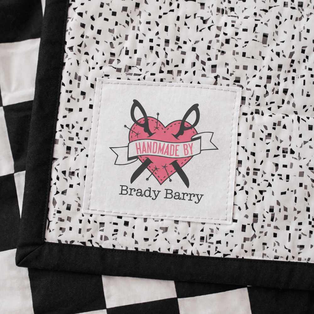 Tattoo Heart Quilt Label – Personalized “Handmade By” Sewing Label, Custom Quilt Tag, Cotton or Polyester (6 per Page) - Jammin Threads
