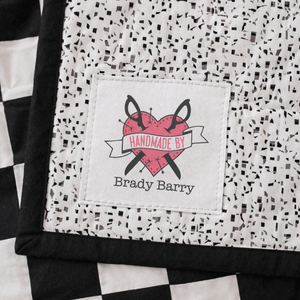 Tattoo Heart Quilt Label – Personalized “Handmade By” Sewing Label, Custom Quilt Tag, Cotton or Polyester (6 per Page) - Jammin Threads