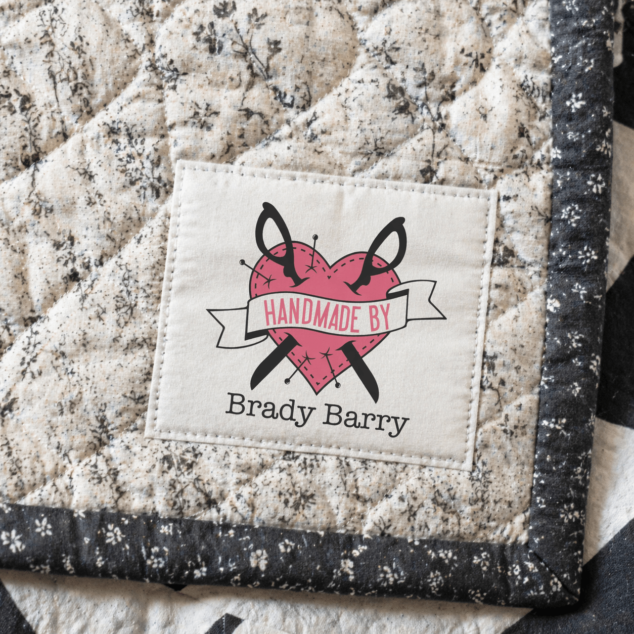 Tattoo Heart Quilt Label – Personalized “Handmade By” Sewing Label, Custom Quilt Tag, Cotton or Polyester (6 per Page) - Jammin Threads