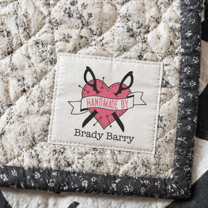 Tattoo Heart Quilt Label – Personalized “Handmade By” Sewing Label, Custom Quilt Tag, Cotton or Polyester (6 per Page) - Jammin Threads