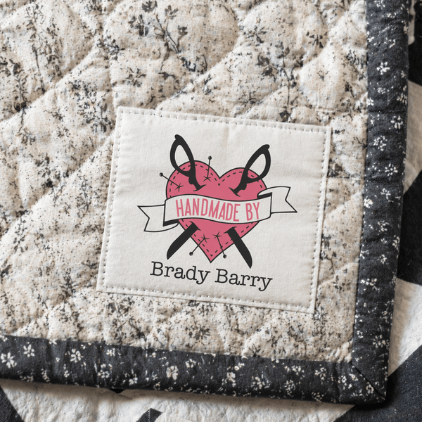 Tattoo Heart Quilt Label – Personalized “Handmade By” Sewing Label, Custom Quilt Tag, Cotton or Polyester (6 per Page) - Jammin Threads