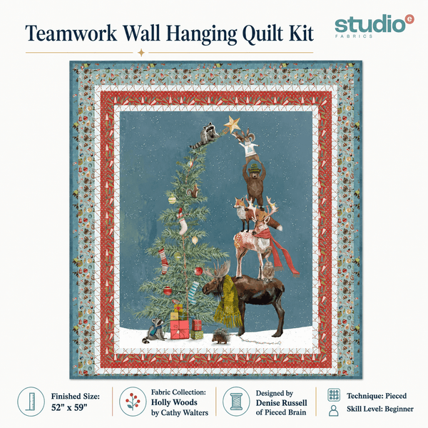 Teamwork Christmas Wall Hanging Quilt Kit – Holly Woods Fabric Collection - Jammin Threads