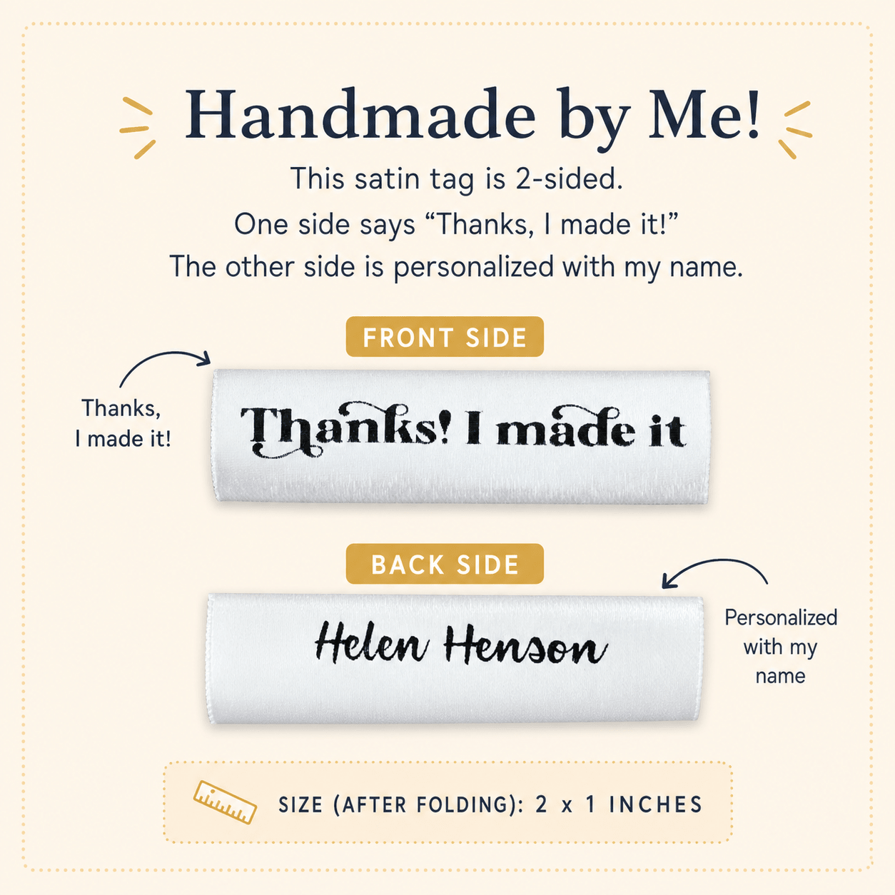 Thanks, I Made It – Personalized Fold Over Satin Labels - Jammin Threads