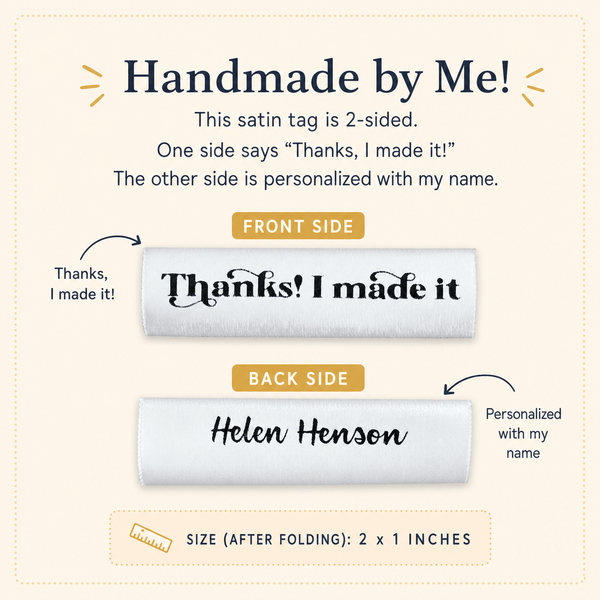 Thanks, I Made It – Personalized Fold Over Satin Labels - Jammin Threads