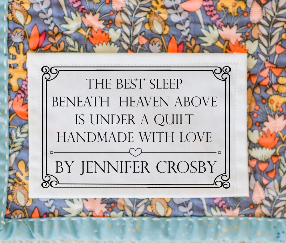 Personalized Quilt Label – The Best Sleep Beneath Heaven Above | Custom Maker Name Label 2.5 x 1.5" - Jammin Threads