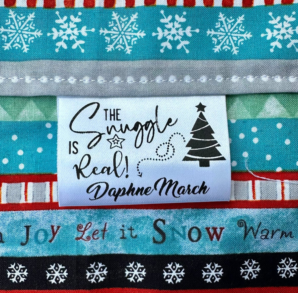The Snuggle Is Real Christmas Quilt Label – Personalized Satin Tag with Name & Year | Holiday Sew - In Tag 2” x 1” - Jammin Threads