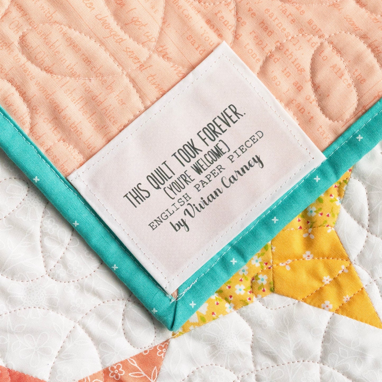 This Took Forever Quilt Labels – Funny English Paper Pieced Quilt Labels – Personalized EPP Labels – Cotton – 9 per Sheet - Jammin Threads