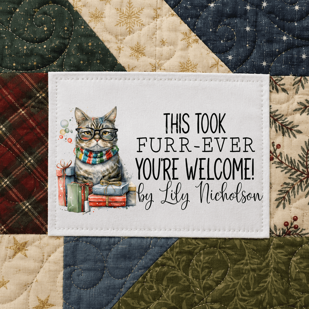 This Took Furr-Ever Personalized Christmas Cat Quilt Label - Jammin Threads