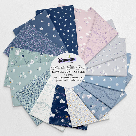 Twinkle Little Star Fat Quarter Bundle – 16 Piece Set – Riley Blake Designs – Natàlia Juan Abelló – Baby Quilt Fabric, Nursery Fabric, Star & Moon Prints - Jammin Threads