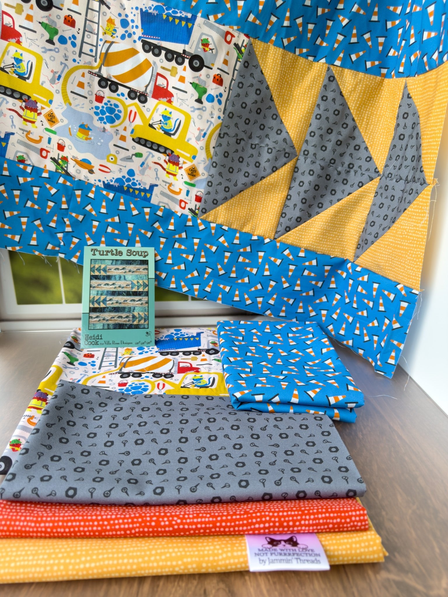 Under Construction Quilt Kit for Babies and Children– Featuring Turtle Soup Pattern by Villa Rosa Designs - Jammin Threads