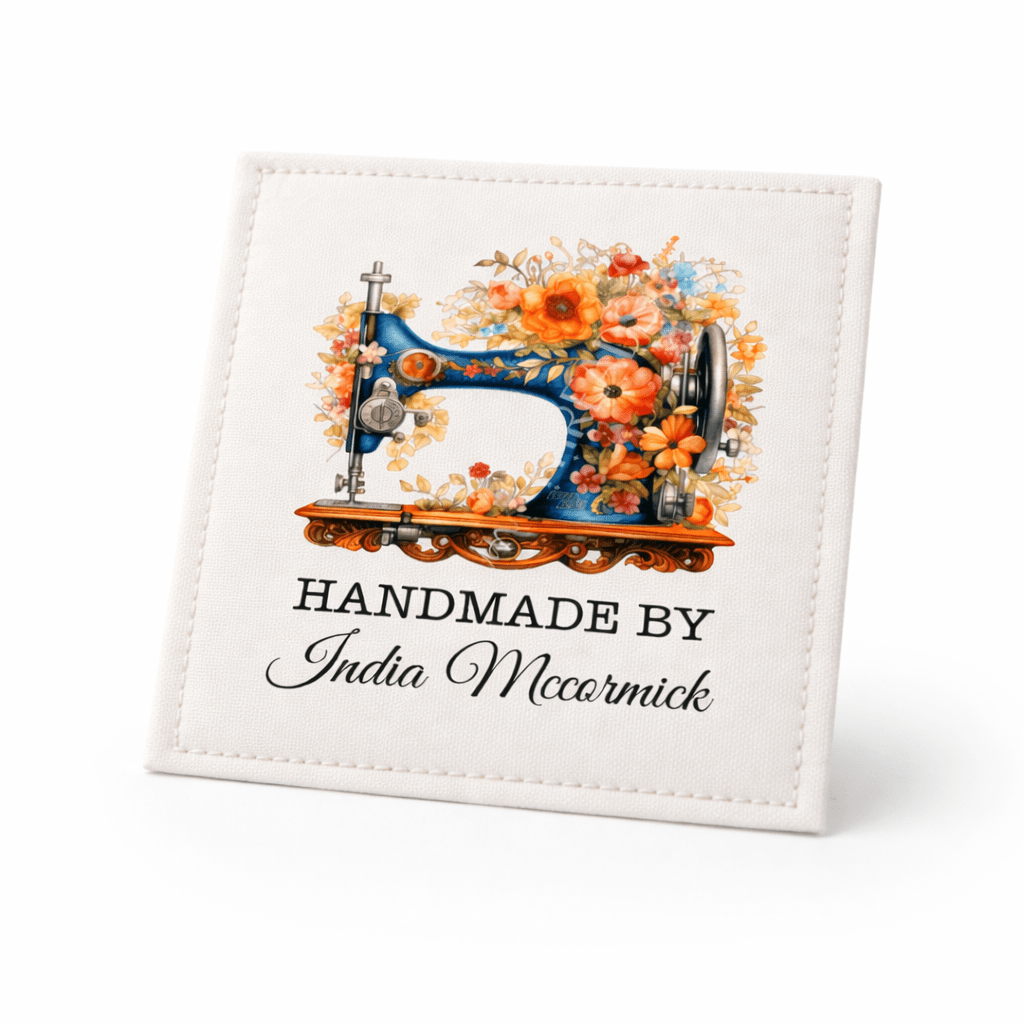 Vintage Sewing Machine Quilt Label – Personalized Handmade By Label with Floral Design – Custom Quilter Name Tag (Set of 6) - Jammin Threads