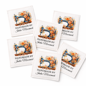 Vintage Sewing Machine Quilt Label – Personalized Handmade By Label with Floral Design – Custom Quilter Name Tag (Set of 6) - Jammin Threads