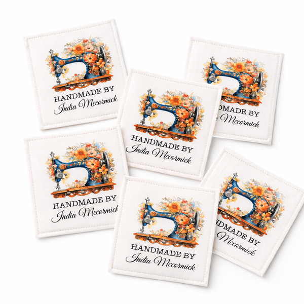 Vintage Sewing Machine Quilt Label – Personalized Handmade By Label with Floral Design – Custom Quilter Name Tag (Set of 6) - Jammin Threads
