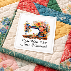 Vintage Sewing Machine Quilt Label – Personalized Handmade By Label with Floral Design – Custom Quilter Name Tag (Set of 6) - Jammin Threads