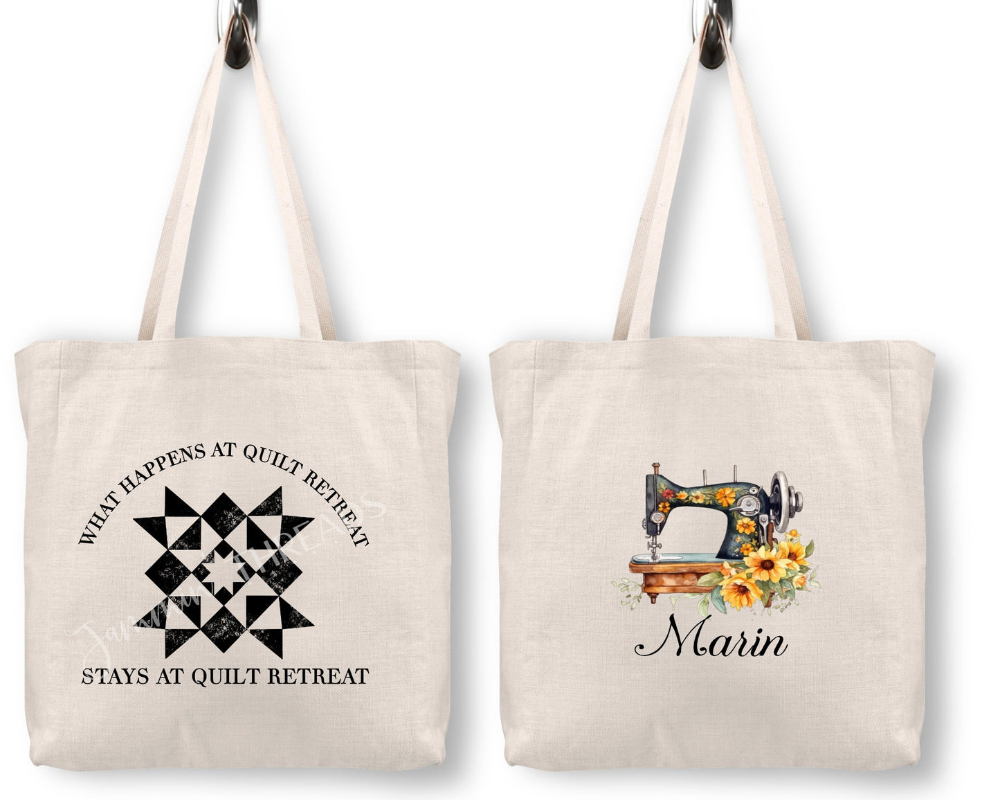 What Happens at Quilt Retreat, Stays at Quilt Retreat. Personalized quilting tote bag - Jammin Threads