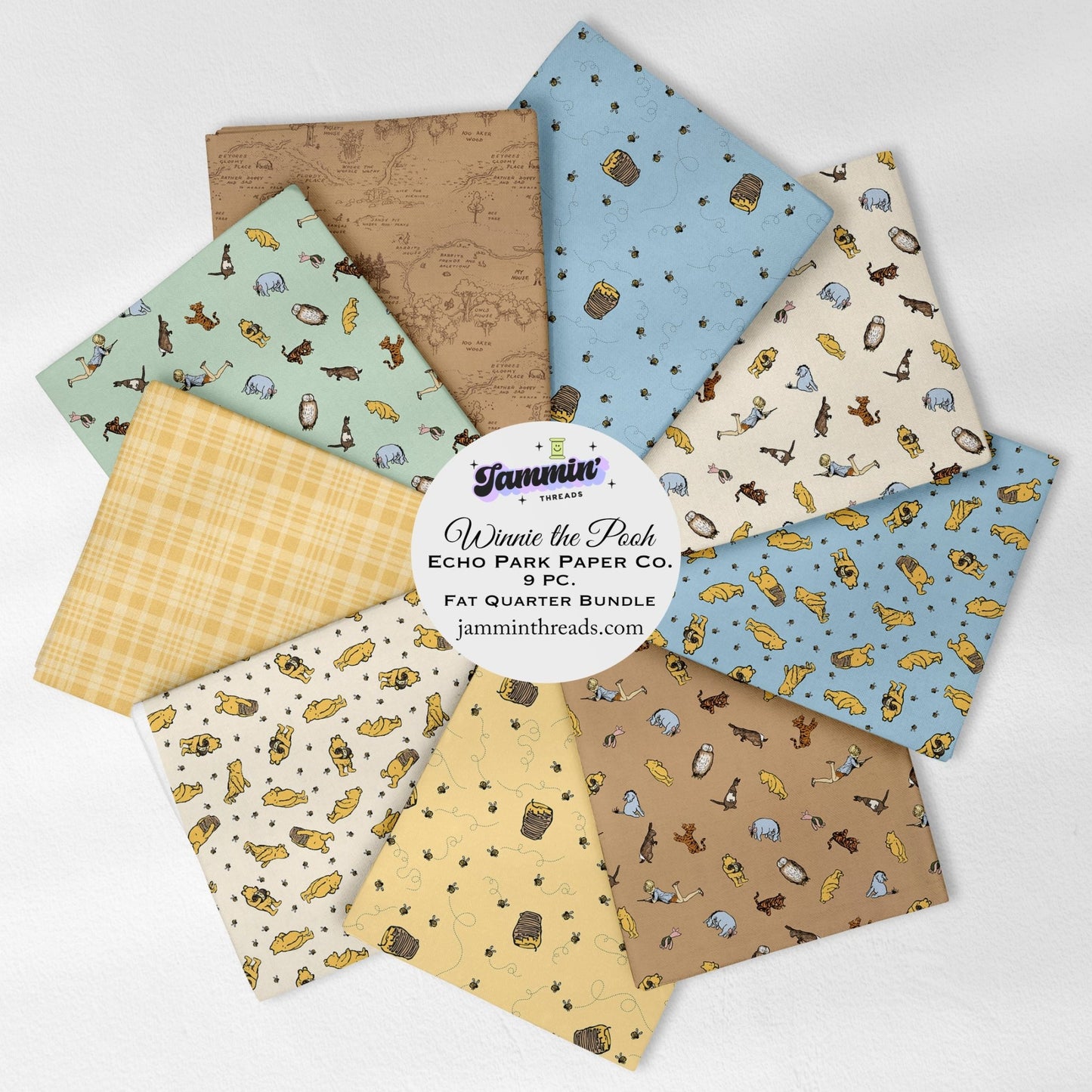Winnie the Pooh Fat Quarter Bundle (9 pc) – Riley Blake Designs, Echo Park Fabric, Quilting Cotton Bundle - Jammin Threads
