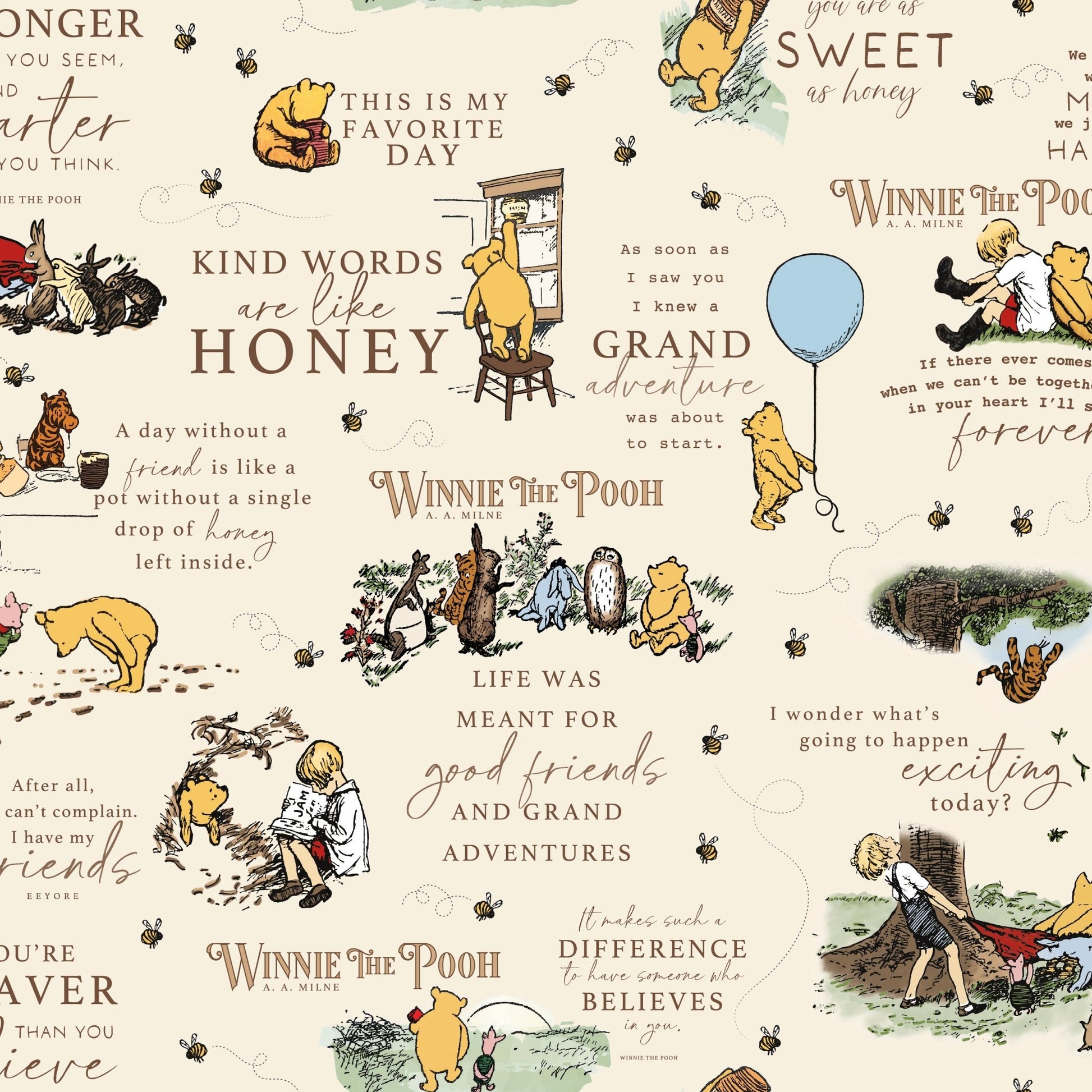Winnie the Pooh Quilt Fabric Main C17000 - CREAM by Echo Park Paper Co. - Jammin Threads