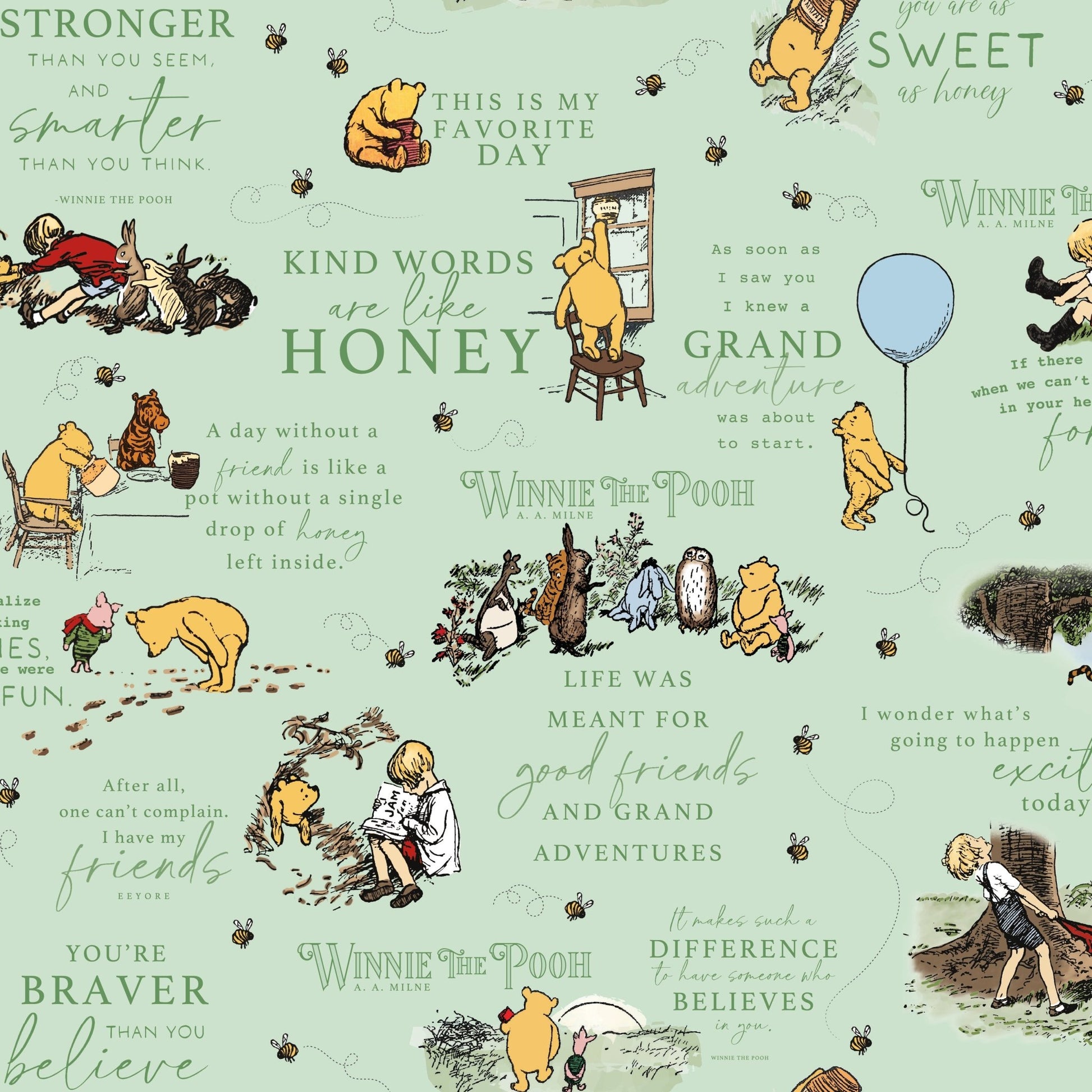 Winnie the Pooh Quilt Fabric Main C17000 - GREEN by Echo Park Paper Co. - Jammin Threads