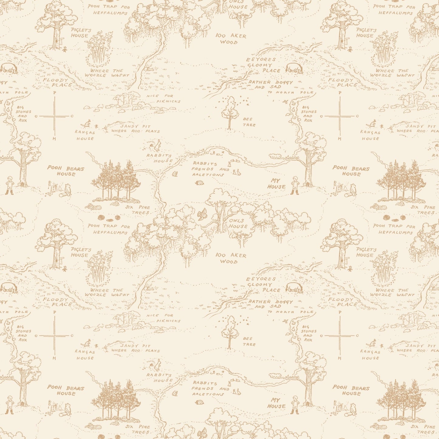 Winnie the Pooh Quilt Fabric Map C17001 - CREAM by Echo Park Paper Co. - Jammin Threads