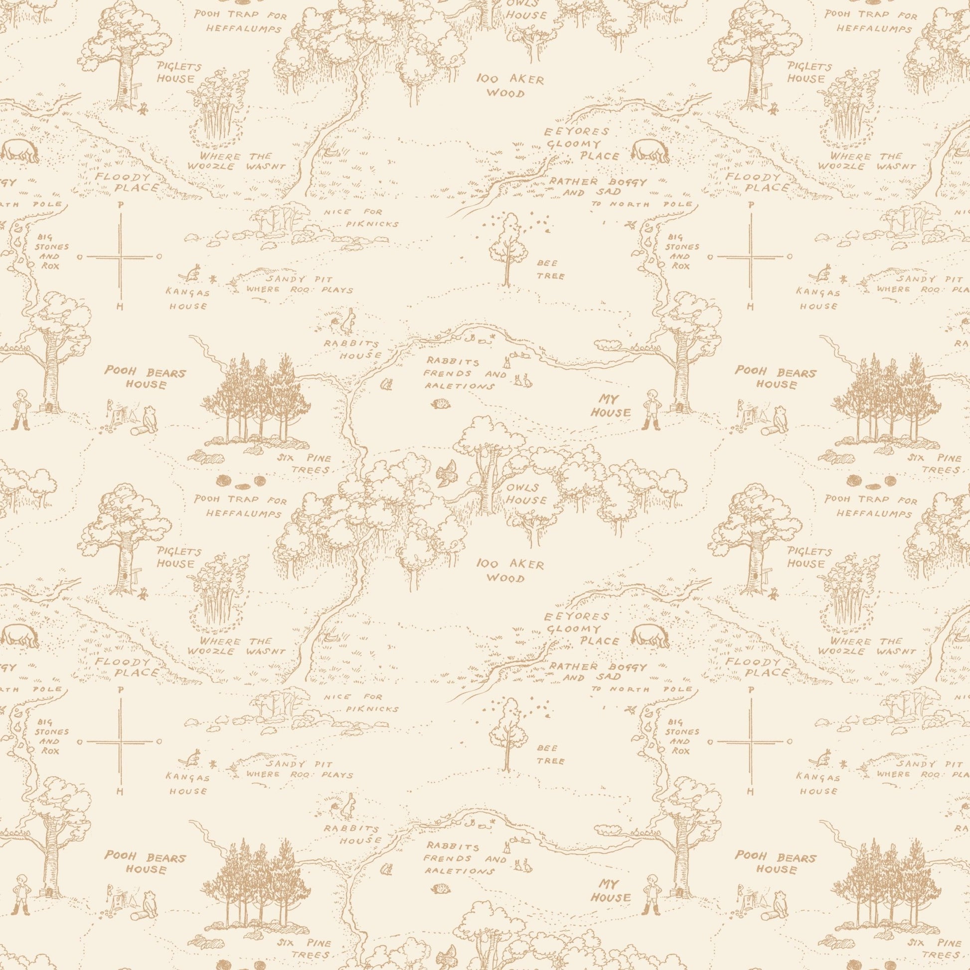 Winnie the Pooh Quilt Fabric Map C17001 - CREAM by Echo Park Paper Co. - Jammin Threads