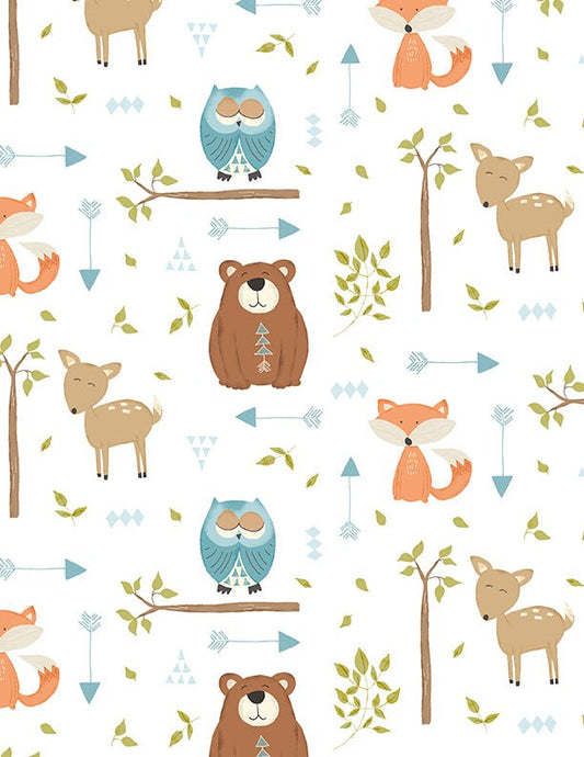 Winsome Critters -Critters All Over - White Quilt Fabric by Wilmington Prints - Jammin Threads