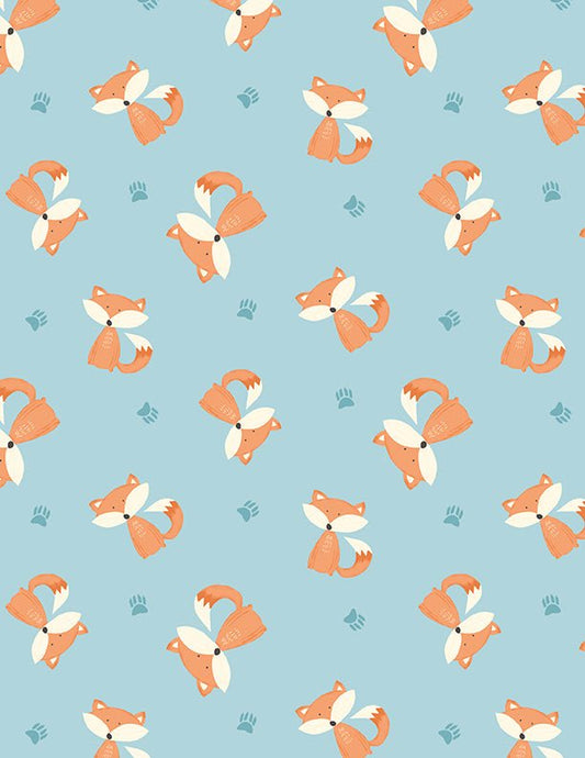Winsome Critters Fox Toss in Blue Quilt Fabric by Wilmington Prints - Jammin Threads