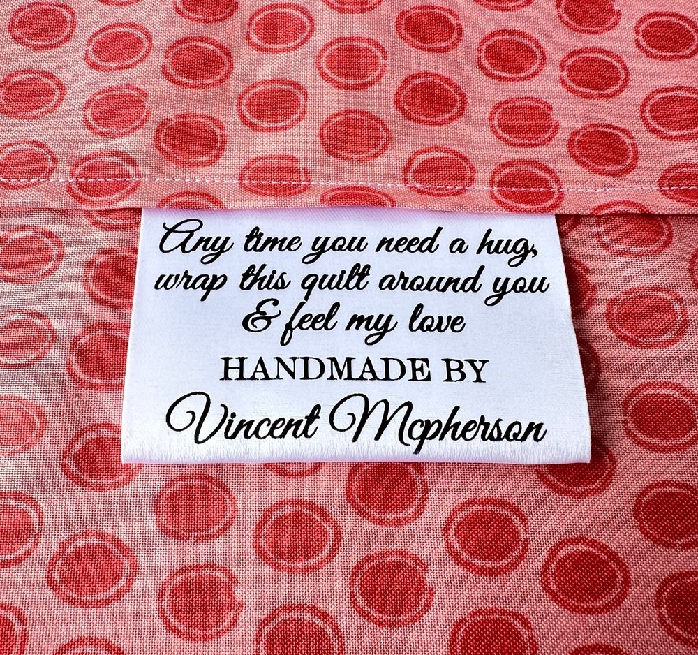 Personalized Satin Quilt Tags – “Feel My Love” Quilt Label – Custom Handmade By Name – Sew - In Quilt Tags – Set of 25 - Jammin Threads