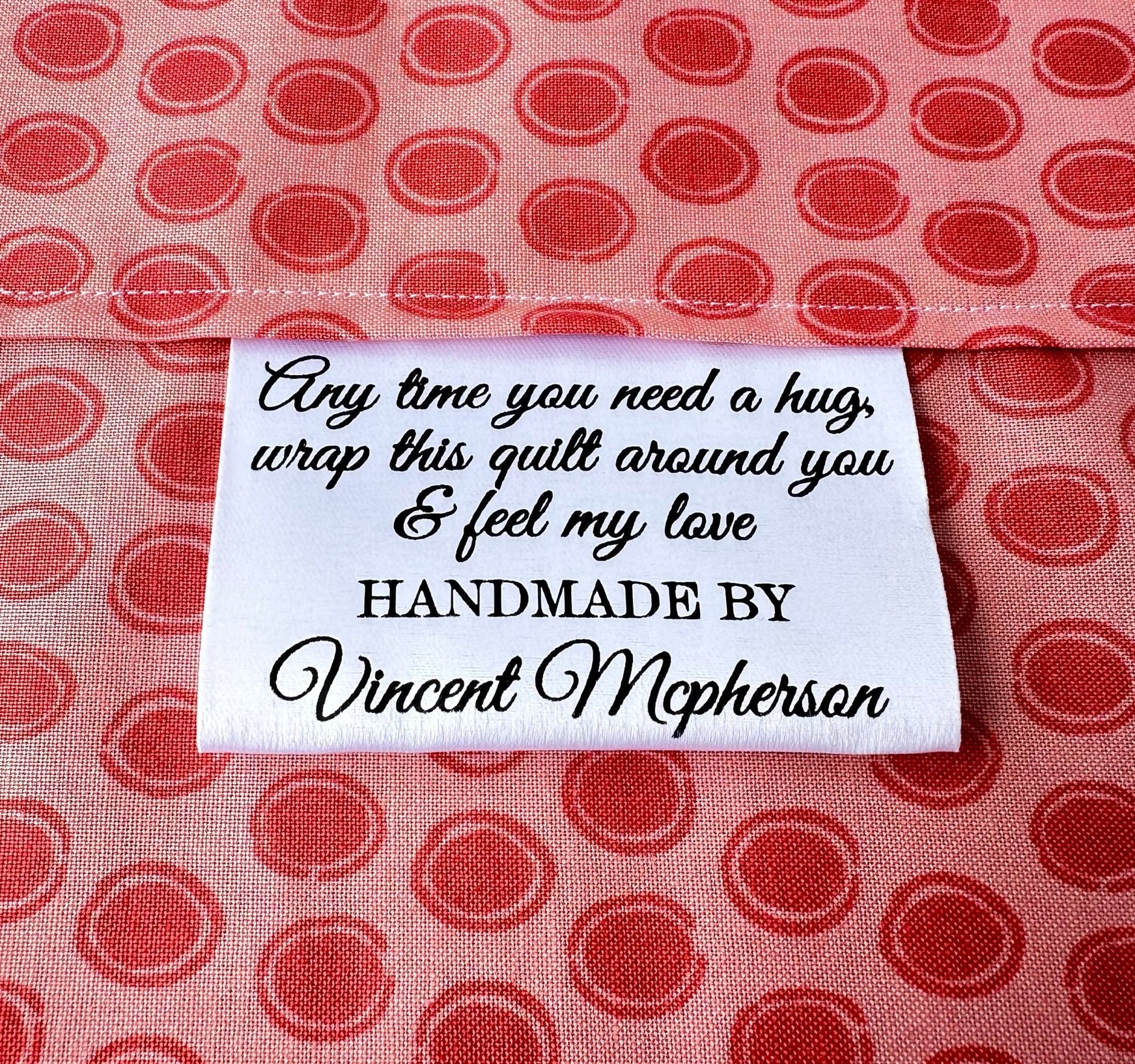 Wrap this Quilt Around you And Feel My Love. Satin Quilt Tags - Jammin Threads