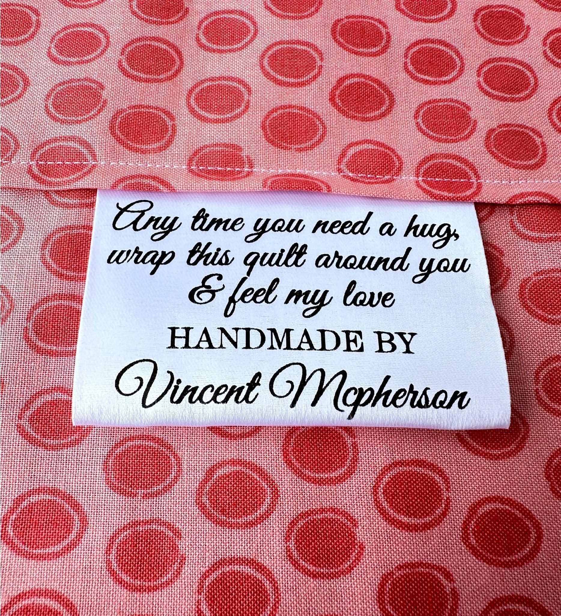 Wrap this Quilt Around you And Feel My Love. Satin Quilt Tags - Jammin Threads