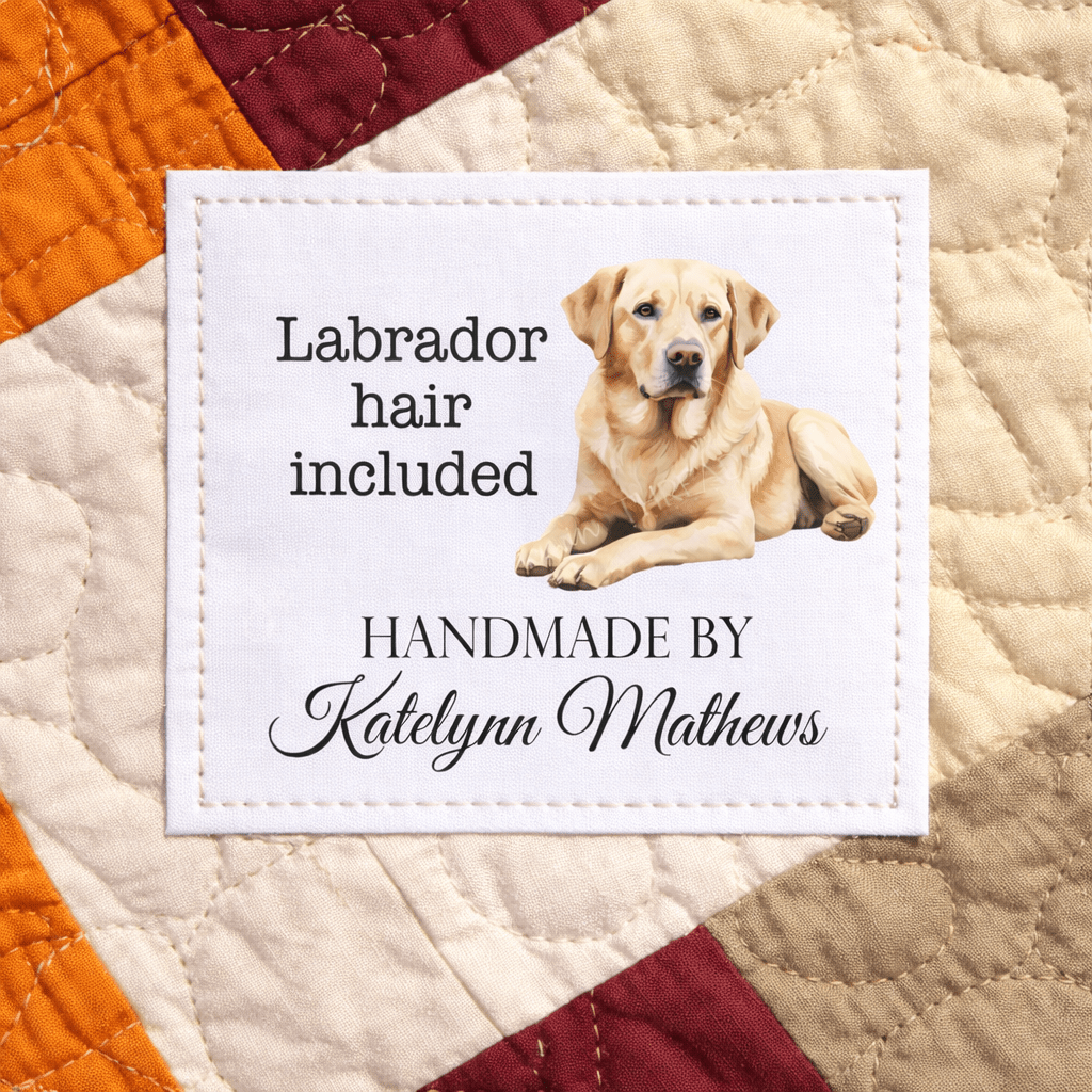 Yellow Labrador Quilt Label – “Labrador Hair Included” Personalized Quilt Tag – Dog Lover Quilt Label – Custom Name Quilt Label - Jammin Threads