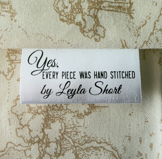 Yes, Every Piece Was Hand Stitched Satin Quilt Tags – Personalized Hand Pieced Quilt Tags – Sew - In Satin Labels – 25 Pack - Jammin Threads