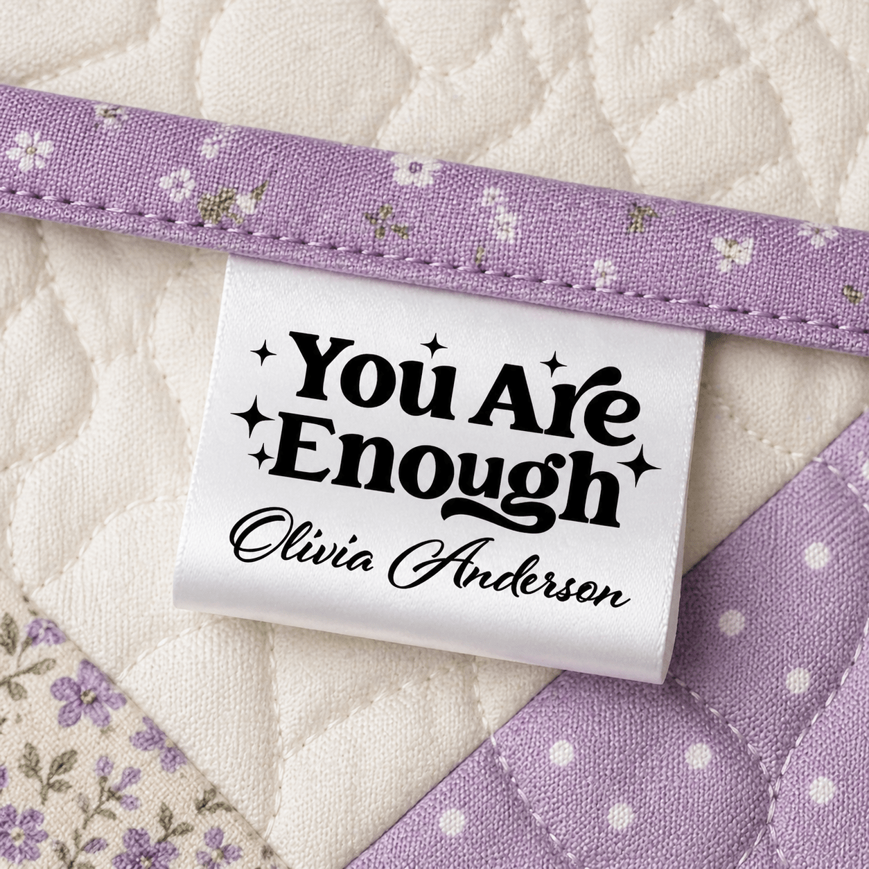You Are Enough Satin Quilt Label – Personalized Sew - In Tag with Name | Inspirational Quilt Tag | Custom Satin Label - Jammin Threads